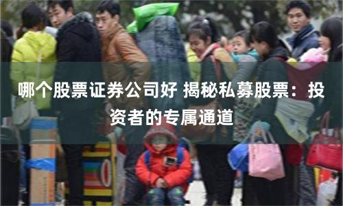 哪个股票证券公司好 揭秘私募股票：投资者的专属通道