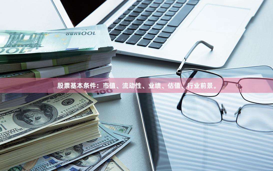 股票基本条件：市值、流动性、业绩、估值、行业前景。